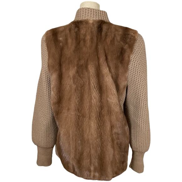 Pollack Furs Brown Genuine MINK Fur Knit Combo Jacket Size: M - Picture 3 of 4